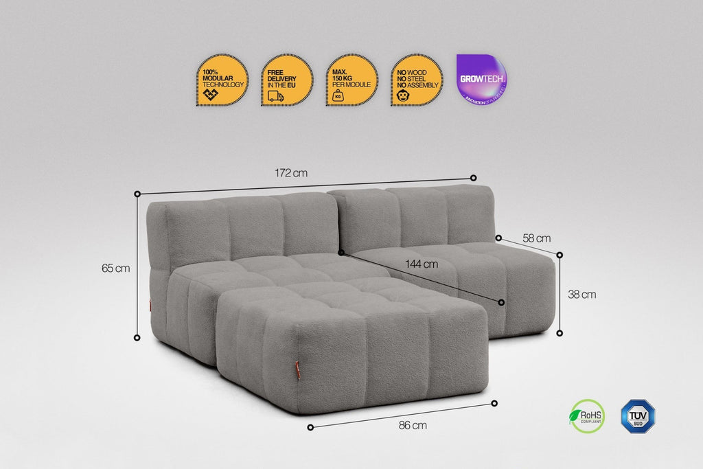3-Piece Modular Sofa – Grey
