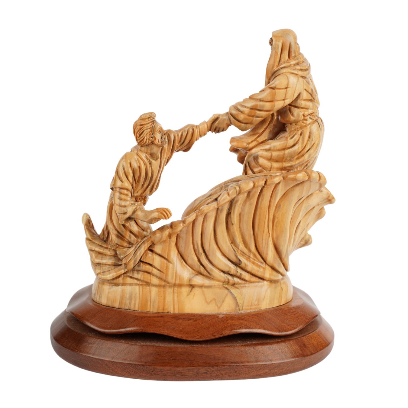 Hand-Carved "Jesus Rescues Peter" Scene – Exclusive Olive Wood Sculpture from Bethlehem (23 cm)