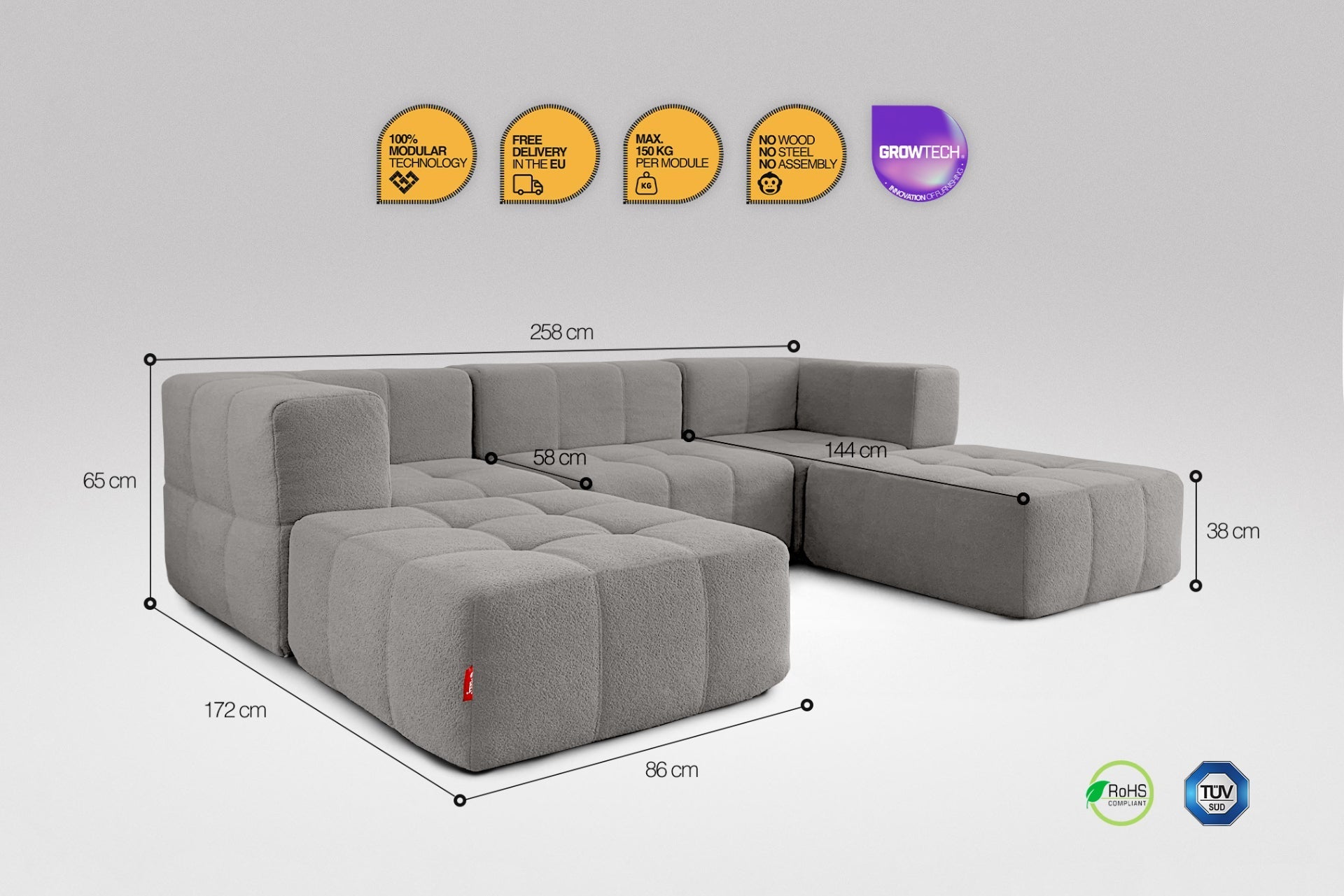 5 Piece Modular Sofa - Grey