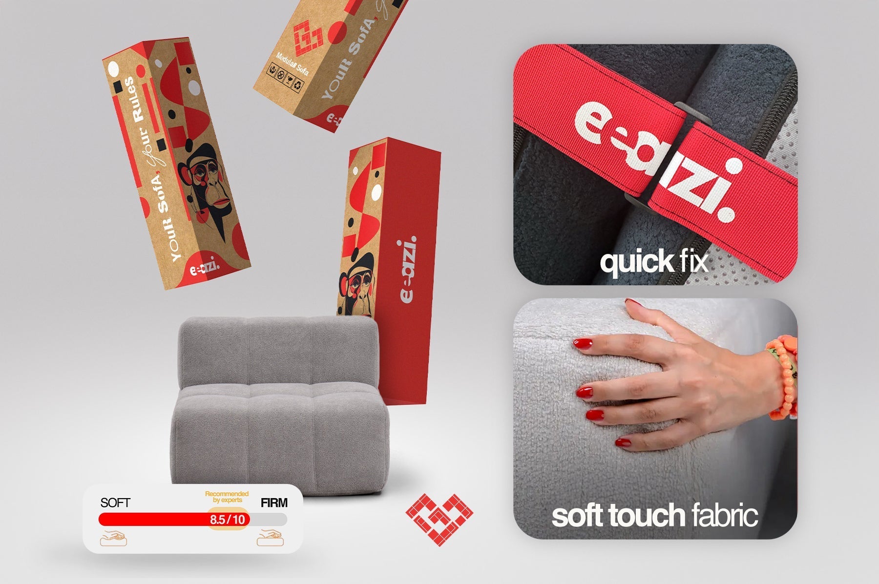 5 Piece Modular Sofa - Grey