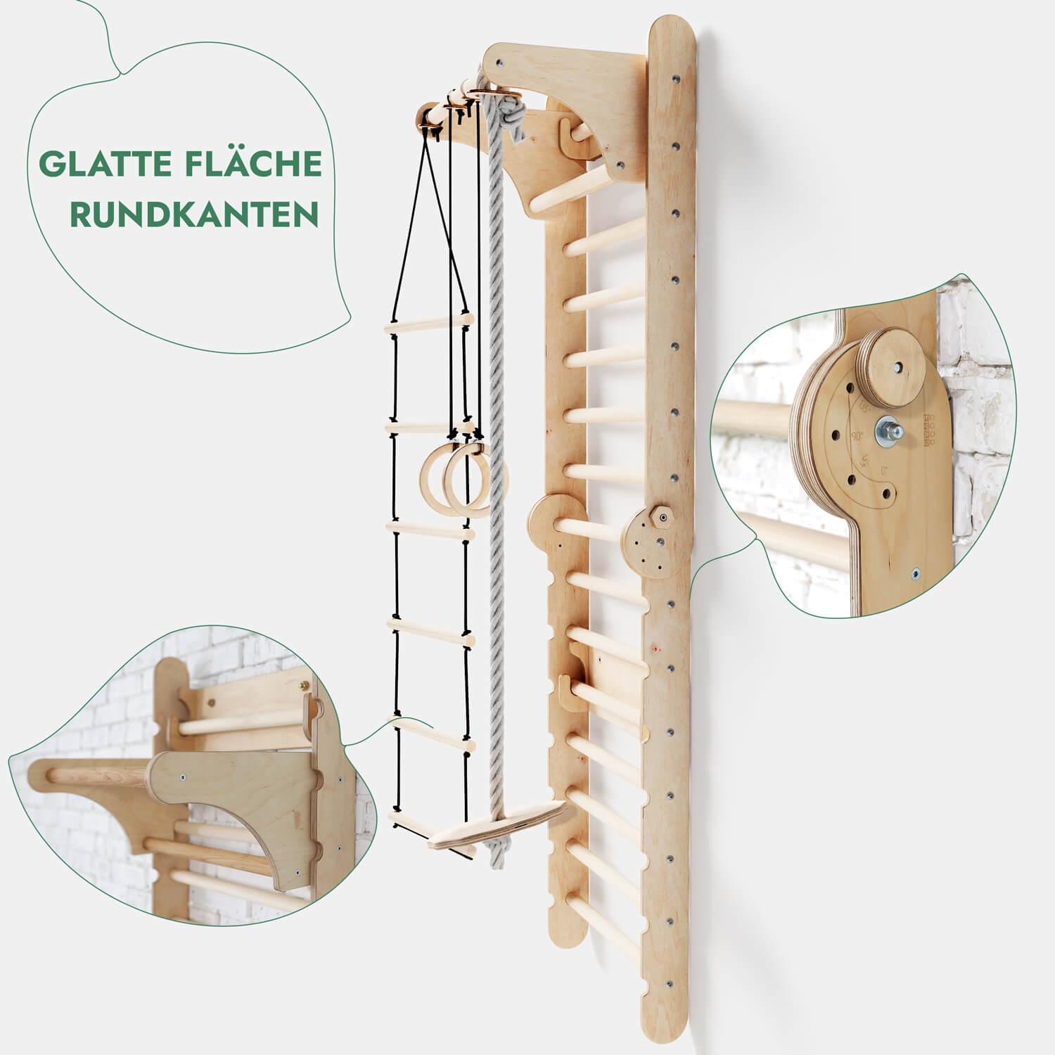 6-in-1 Indoor Climbing Wall: Wall Bars, Gymnastic Rings, Rope Ladder, Disc Swing, Slide, and Pull-up Bar for Kids