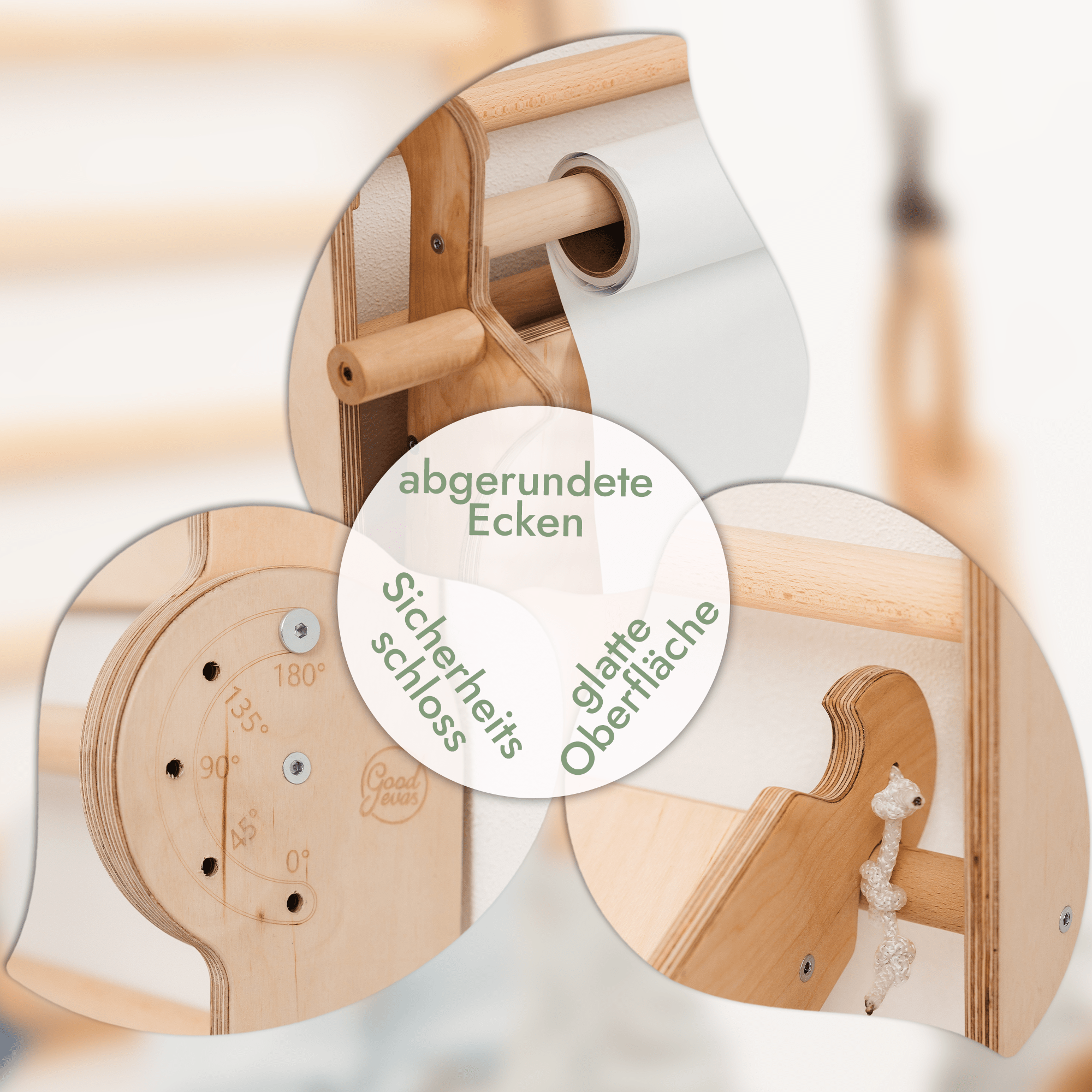 8in1 Indoor Climbing Wall: Wall Bars, Gymnastic Rings, Rope Ladder, Disc Swing, Slide, Pull-Up Bar, Chalkboard, and Children's Chair – Beige