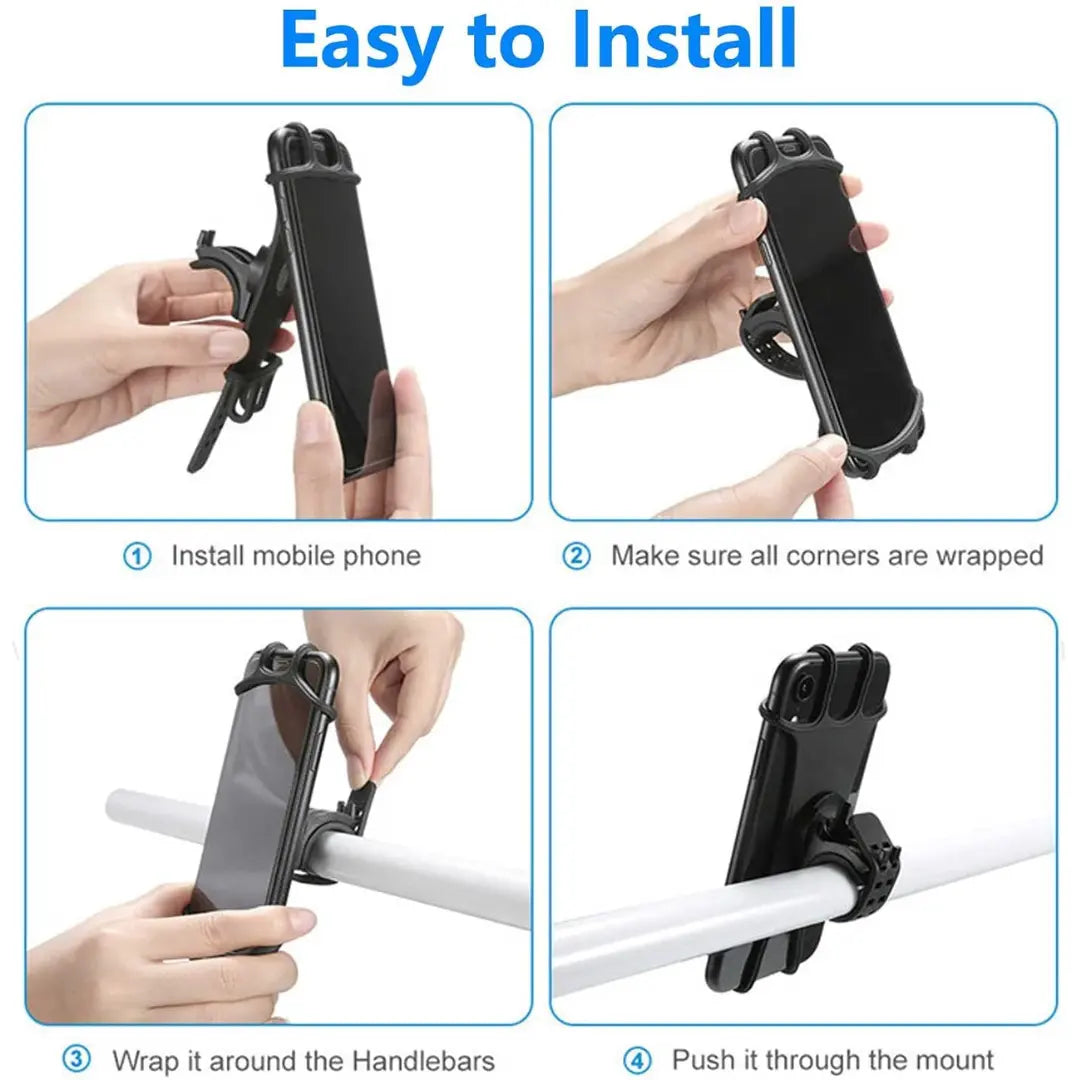 Robust Rubber Phone Holder 360° for Bicycle E-Scooter Handlebars - Secure Grip