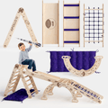 Apollo 5-in-1 Climbing Set: Pikler Triangle, Climbing Arch, Slide, Cushion, and Net for Little Astronauts
