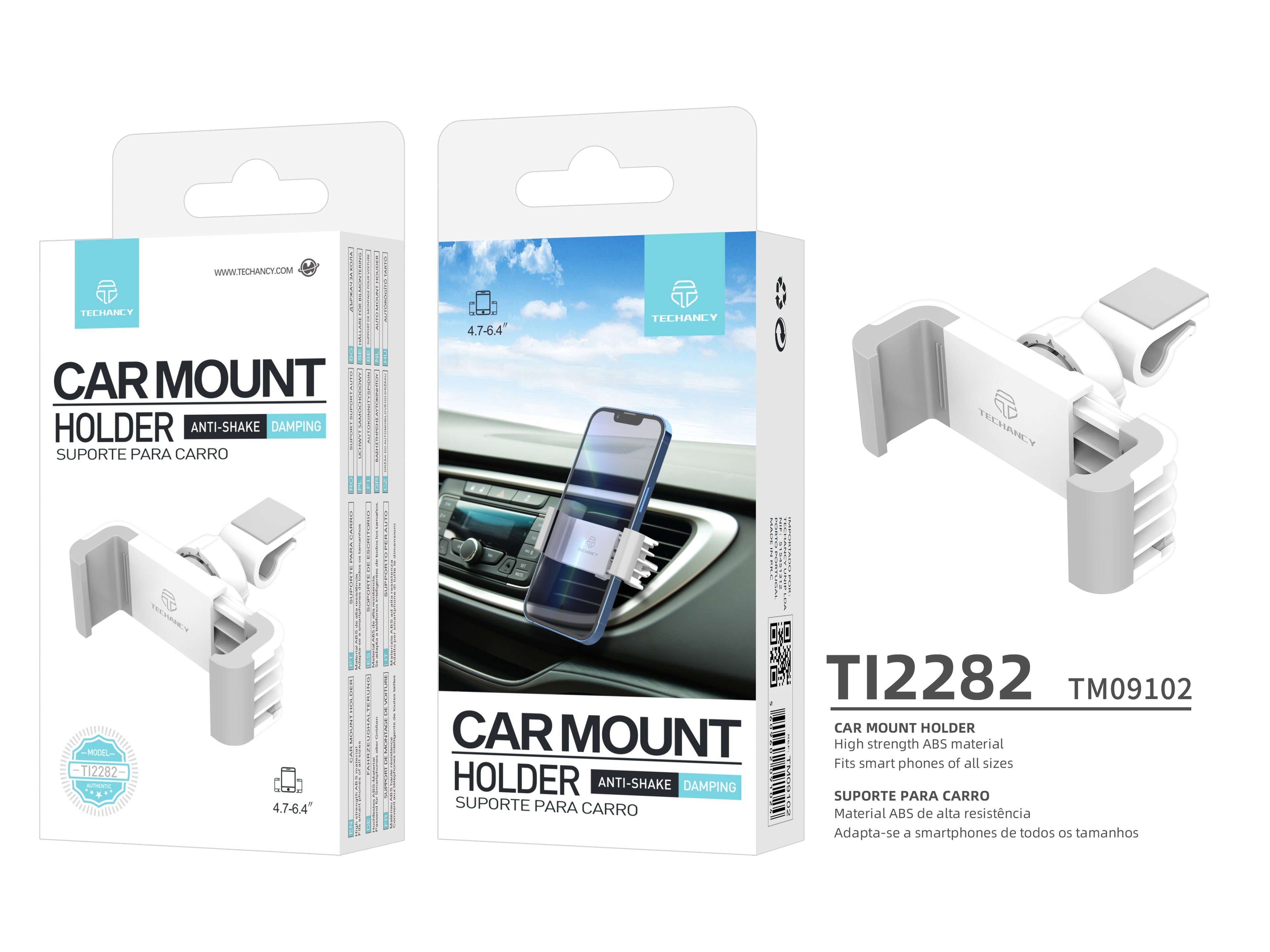 Techancy Car Phone Holder TI2282 Rotatable Stable Compatible with 4.7 to 6.4 Inch White