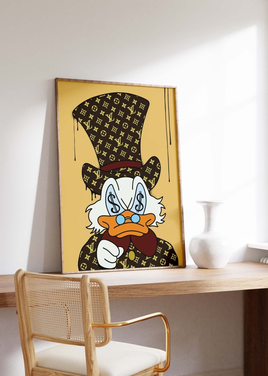 Luxury Duck Cartoon Poster · Money Eyes Design · Pop Art Illustration · Street Art Style · Modern Wall Art · Unframed Print