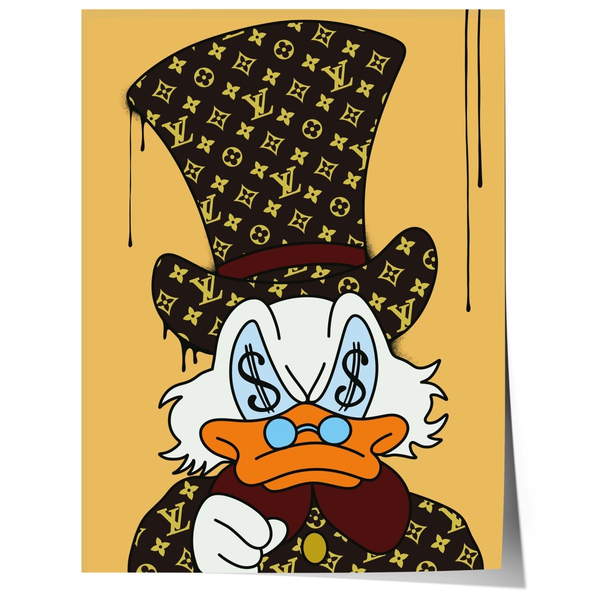 Luxury Duck Cartoon Poster · Money Eyes Design · Pop Art Illustration · Street Art Style · Modern Wall Art · Unframed Print