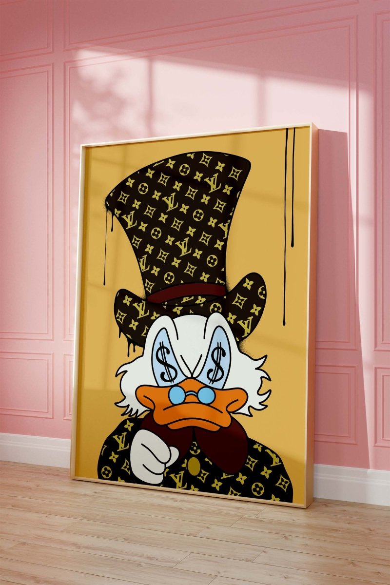 Luxury Duck Cartoon Poster · Money Eyes Design · Pop Art Illustration · Street Art Style · Modern Wall Art · Unframed Print