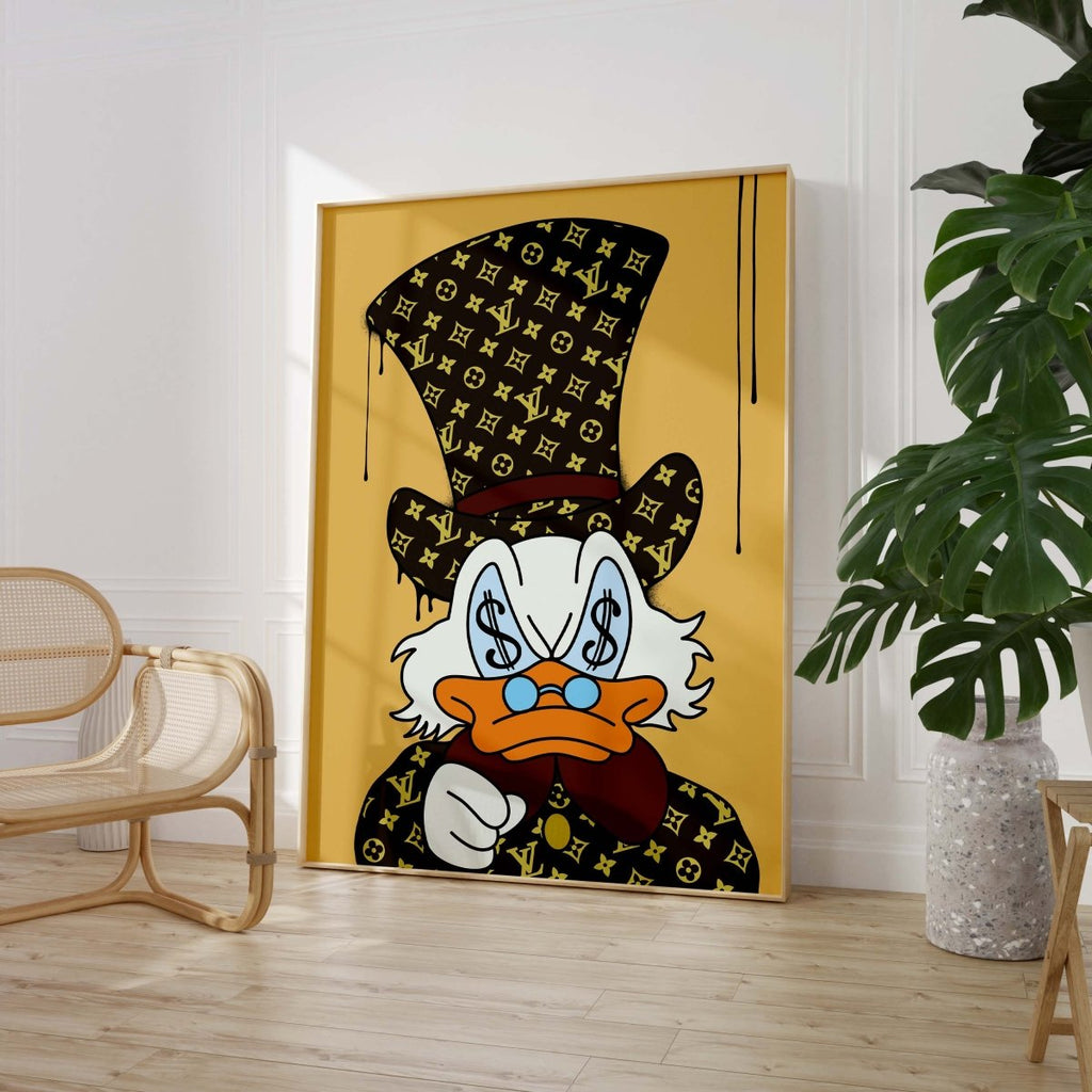 Luxury Duck Cartoon Poster · Money Eyes Design · Pop Art Illustration · Street Art Style · Modern Wall Art · Unframed Print