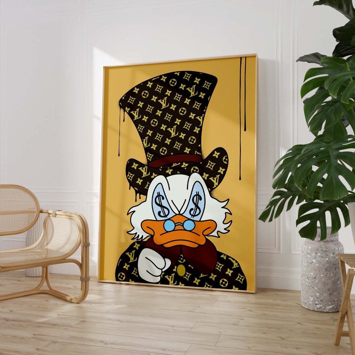 Luxury Duck Cartoon Poster · Money Eyes Design · Pop Art Illustration · Street Art Style · Modern Wall Art · Unframed Print