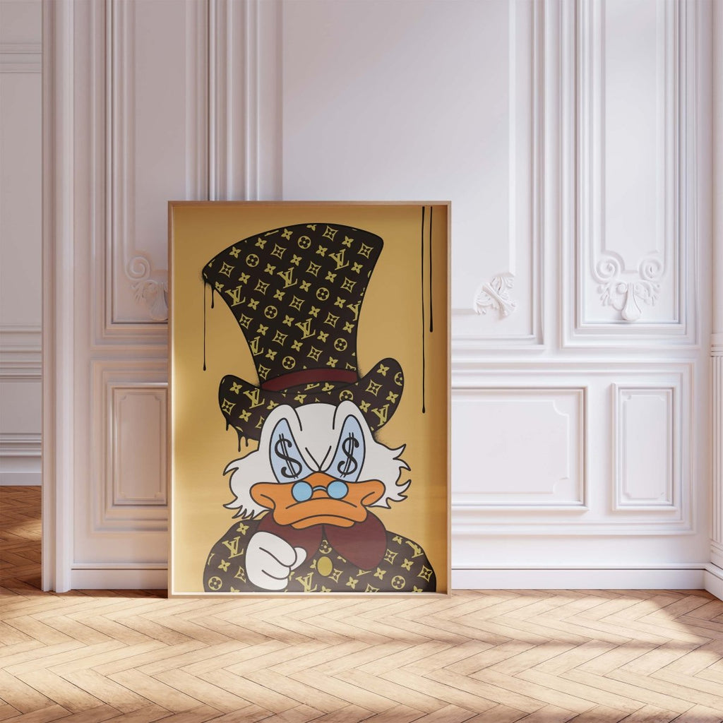 Luxury Duck Cartoon Poster · Money Eyes Design · Pop Art Illustration · Street Art Style · Modern Wall Art · Unframed Print