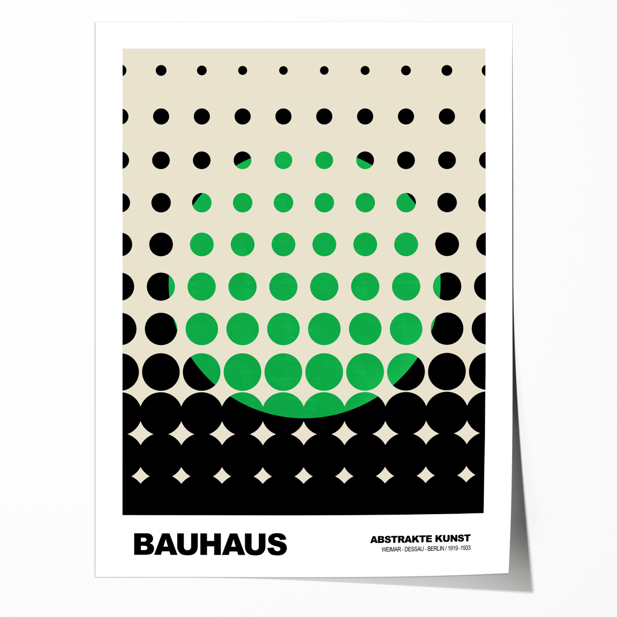 Poster Bauhaus Dots · Green Grid Design on Beige · Abstract Geometry Wall Art · Retro Modern Art Decor Print Unframed