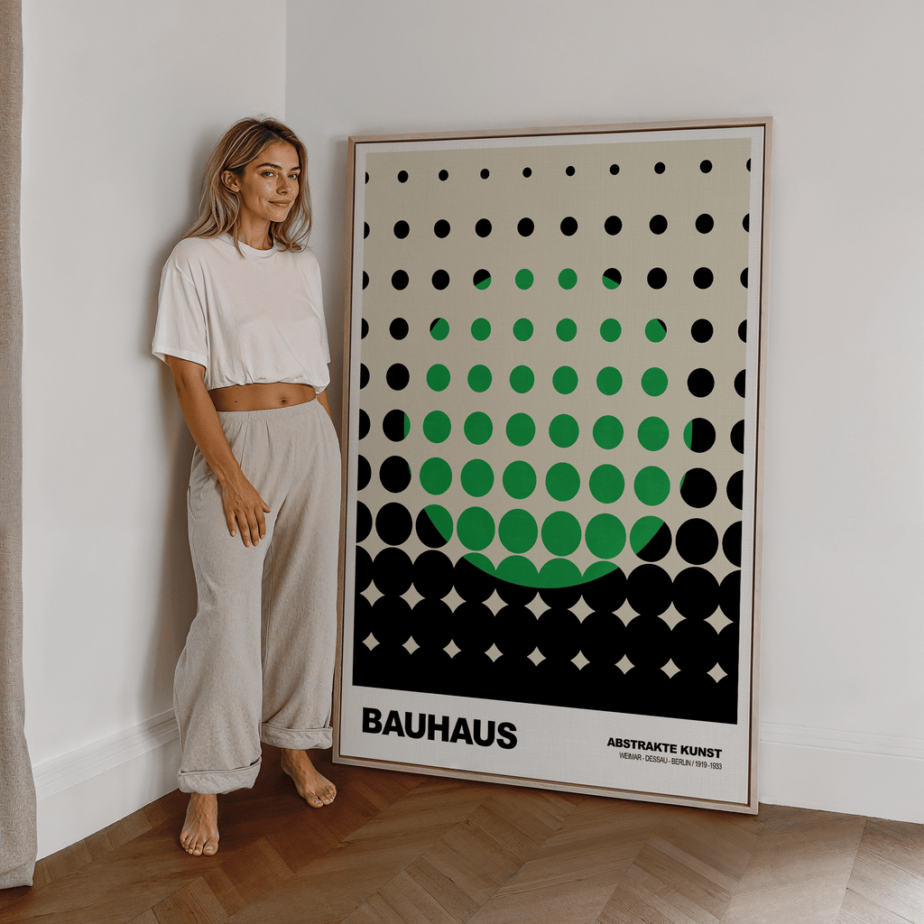 Poster Bauhaus Dots · Green Grid Design on Beige · Abstract Geometry Wall Art · Retro Modern Art Decor Print Unframed
