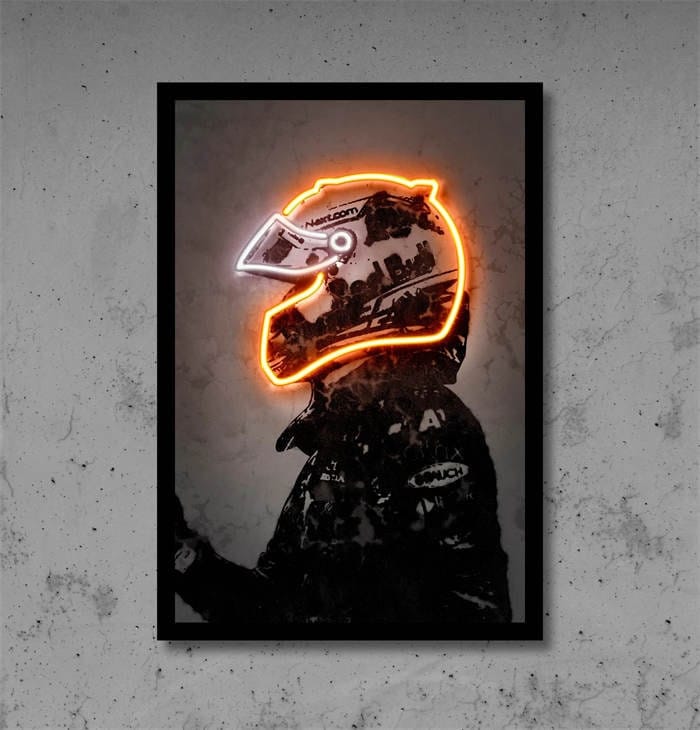 Poster Formula 1 racing driver with neon helmet as a decorative print unframed