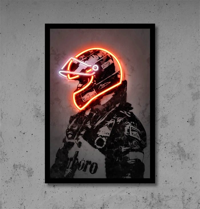 Poster Formula 1 racing driver with neon helmet as a decorative print unframed