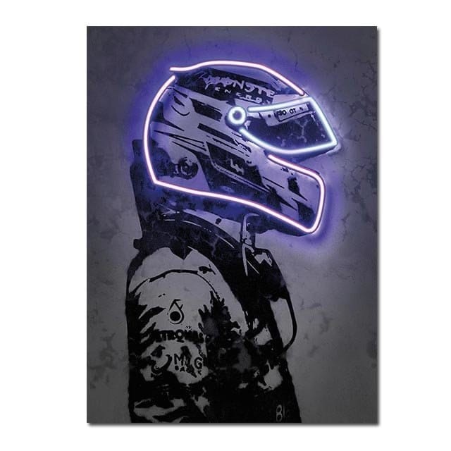 Poster Formula 1 racing driver with neon helmet as a decorative print unframed