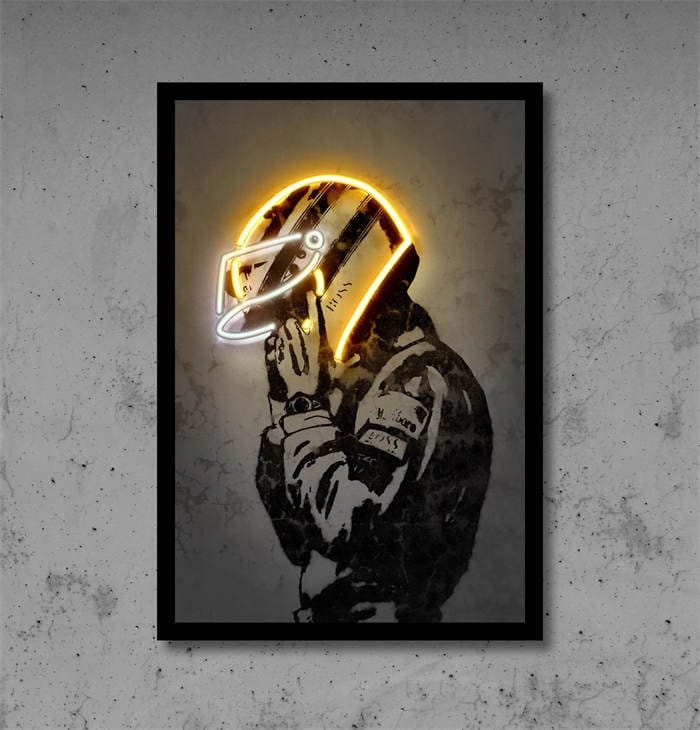 Poster Formula 1 racing driver with neon helmet as a decorative print unframed