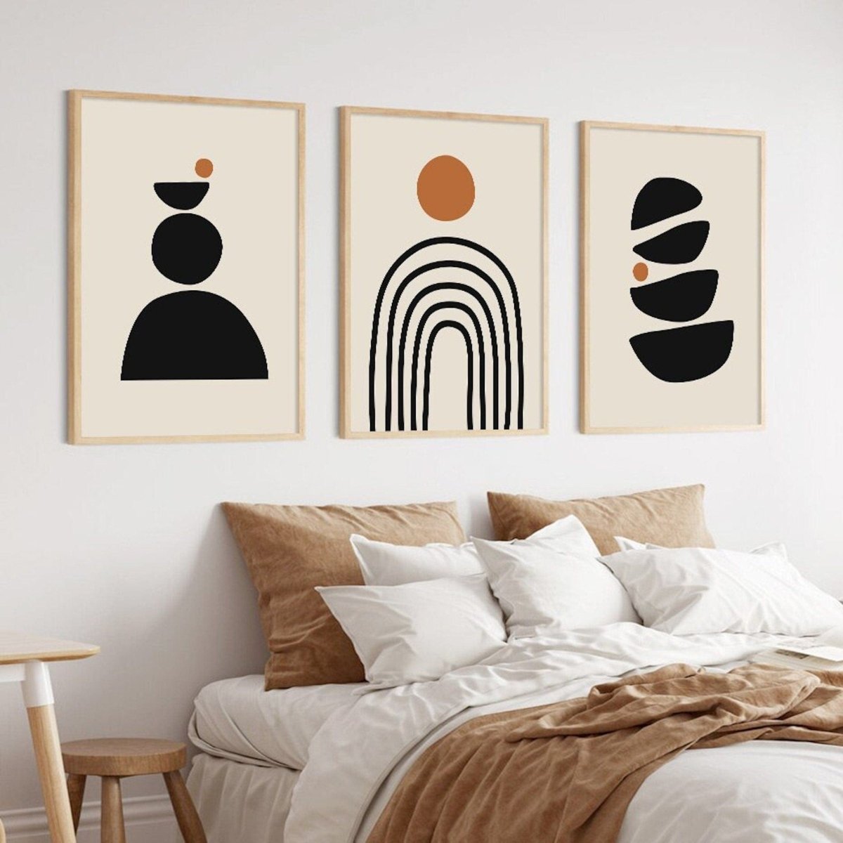 Poster with flowing lines and arches in beige and black as a decorative print, unframed