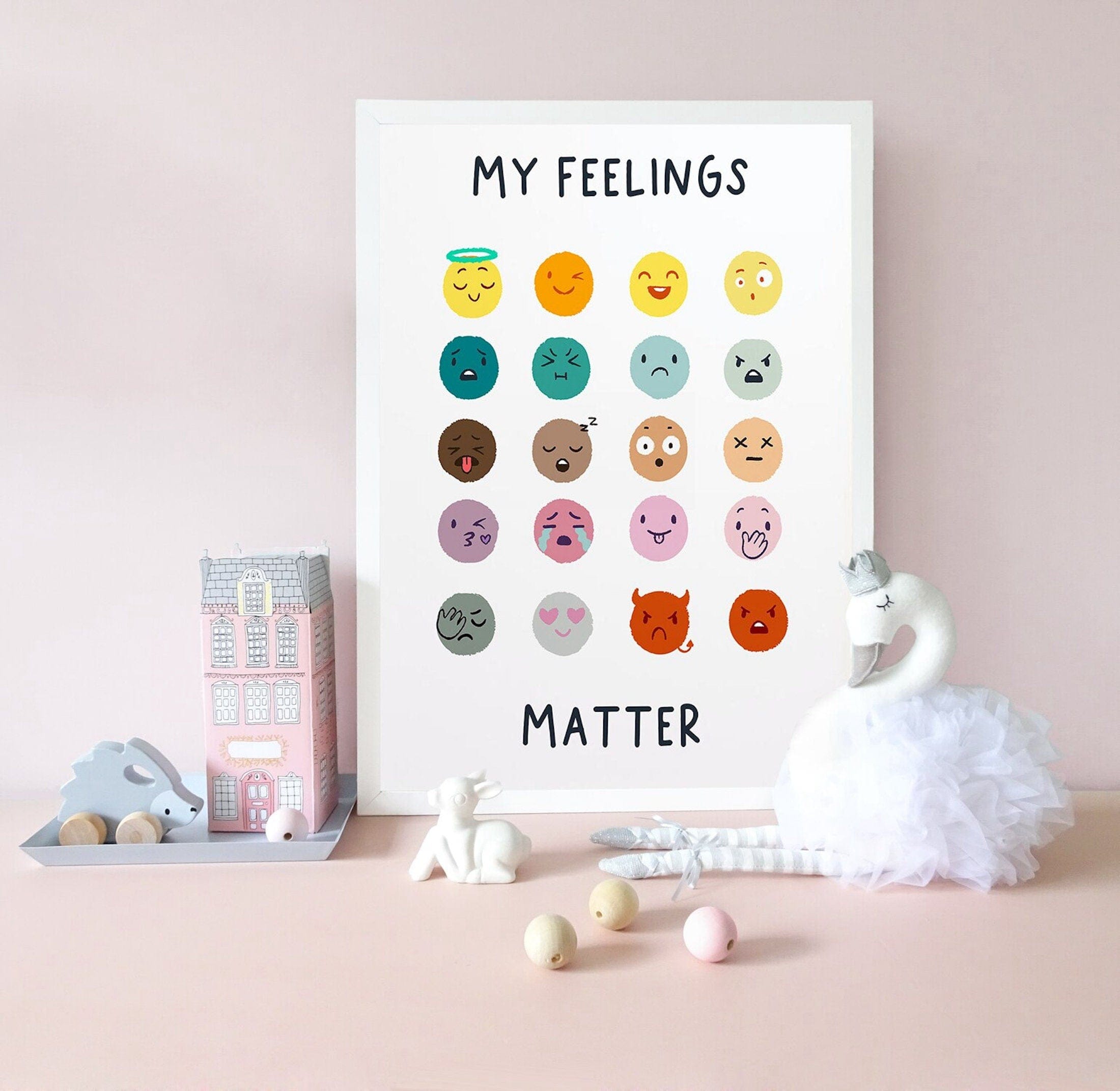 Poster Kids Emojis Feelings as Decorative Print without Frame