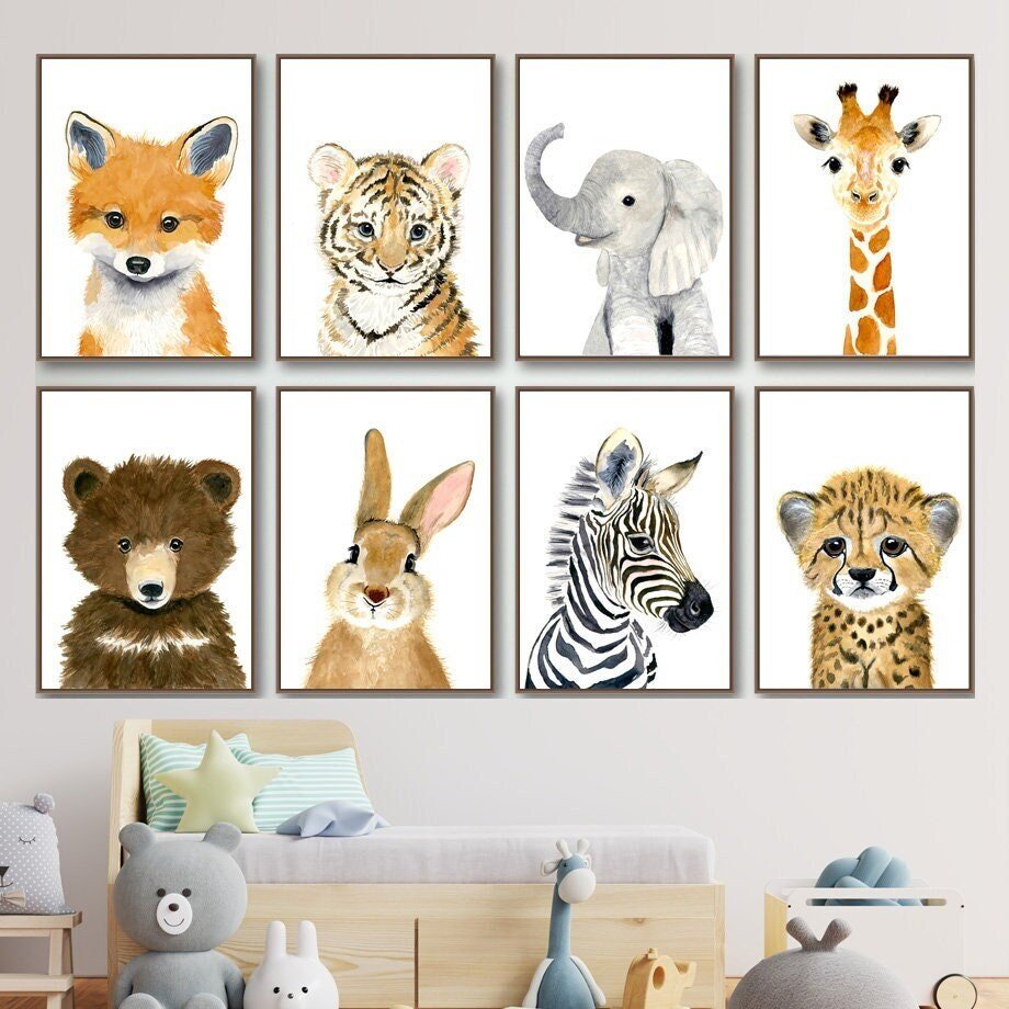 Nursery Posters Animals Fox Elephant Bear Rabbit Zebra I Nursery Wall Art I Wall Decor I Art Print I Decorative Print I Unframed