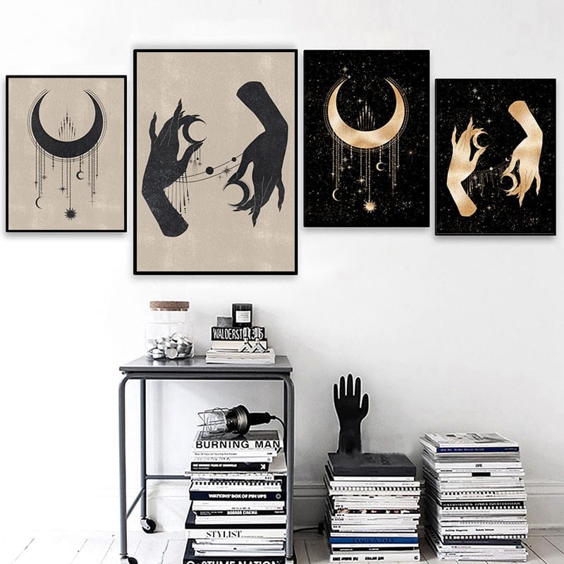 Poster Mond Sterne Gold Schwarz als Deko Print Ohne Rahmen