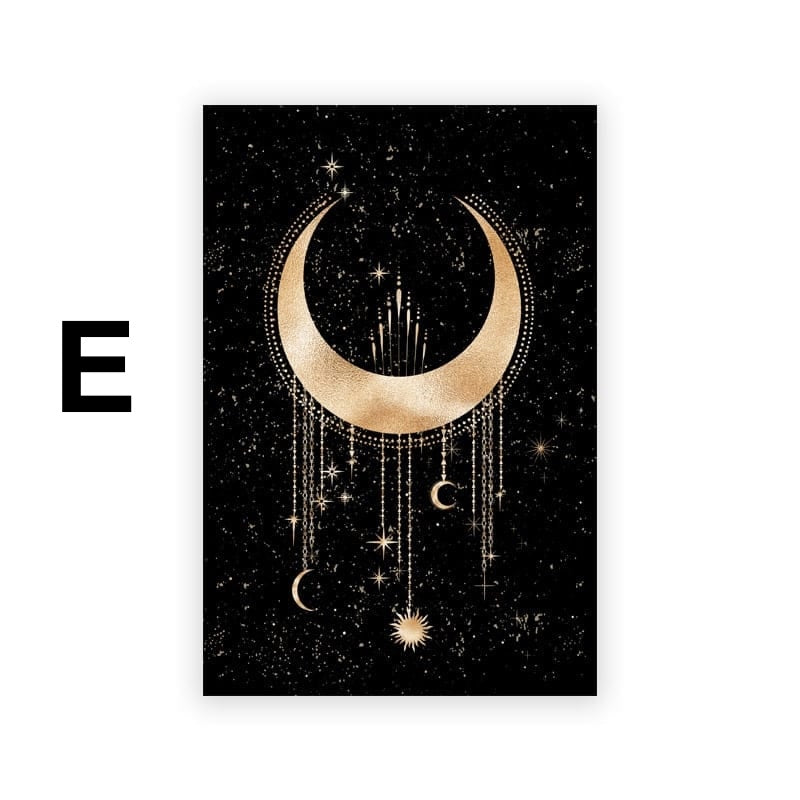 Poster Mond Sterne Gold Schwarz als Deko Print Ohne Rahmen