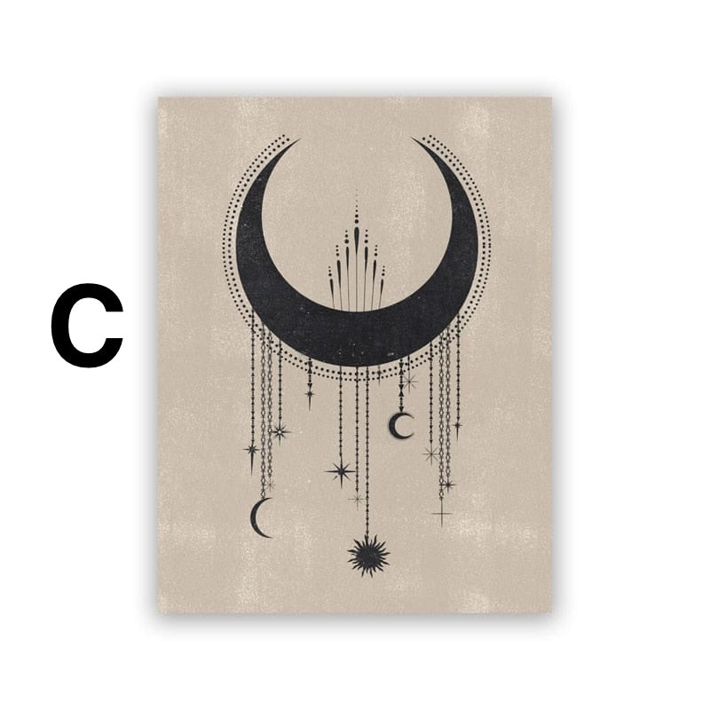 Poster Moon Stars Gold Black as Decorative Print Unframed