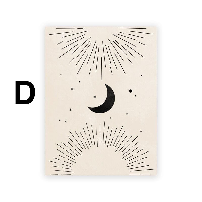 Poster Moon Stars Gold Black as Decorative Print Unframed