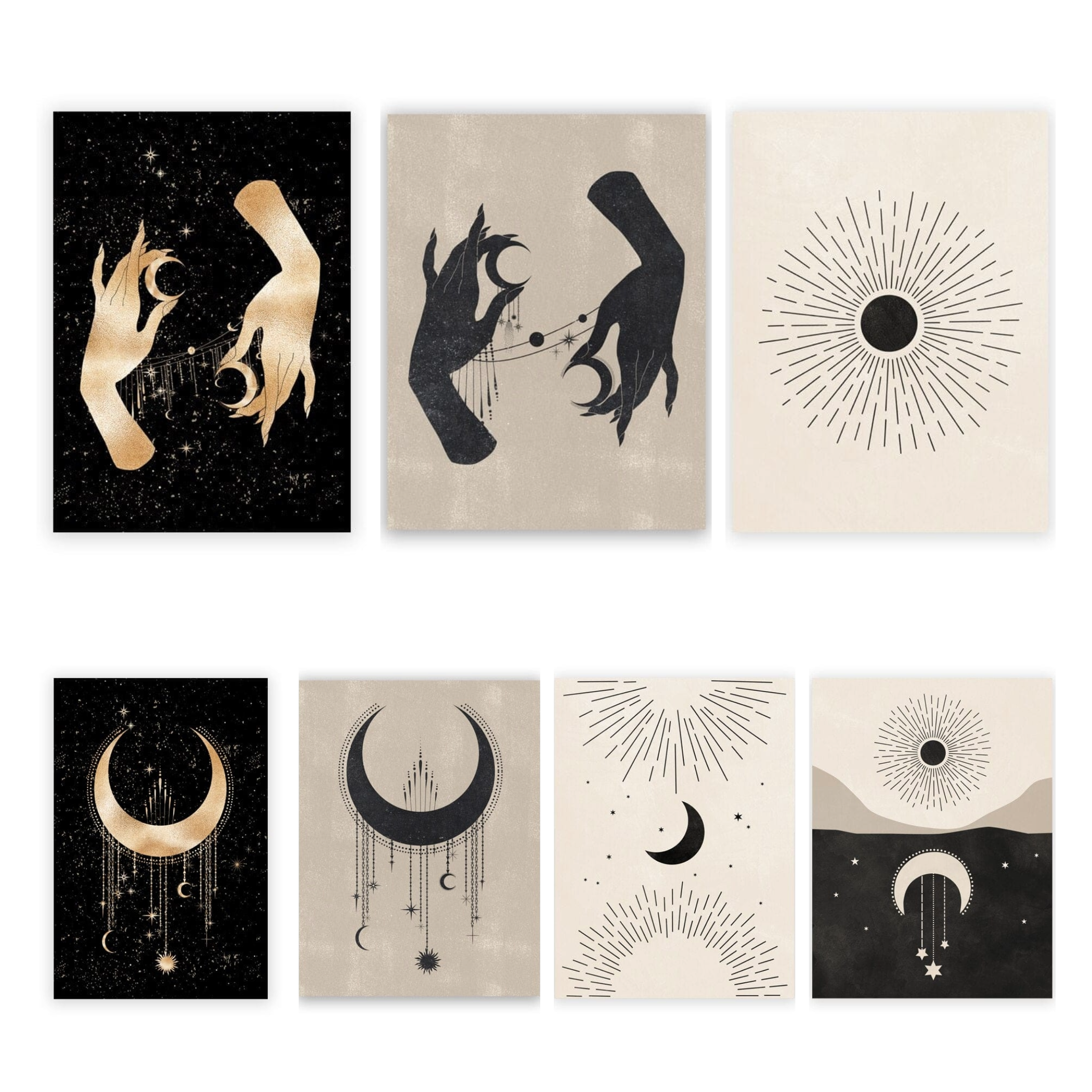 Poster Moon Stars Gold Black as Decorative Print Unframed