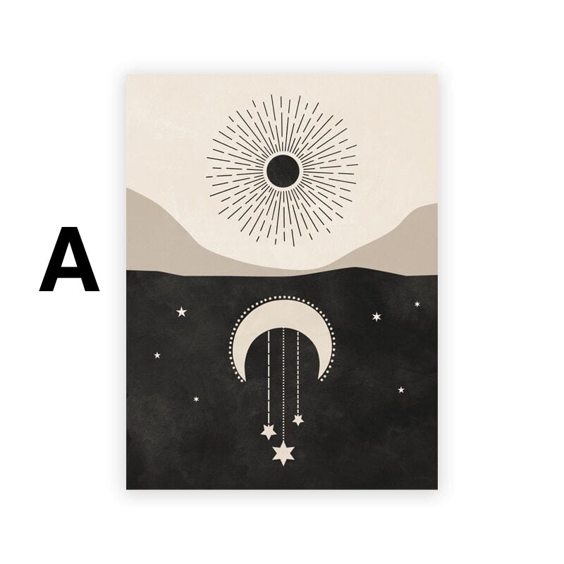 Poster Moon Stars Gold Black as Decorative Print Unframed