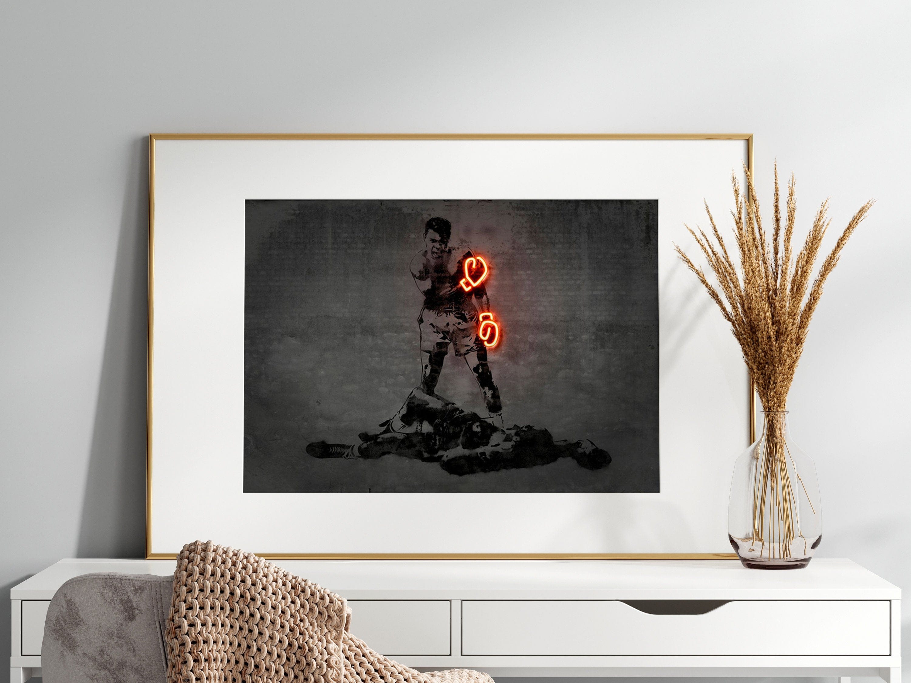 Poster Muhammad Ali Neon Boxing Gloves I Gym I Living Room Pictures I Workout Room Pictures I Decorative Print I unframed