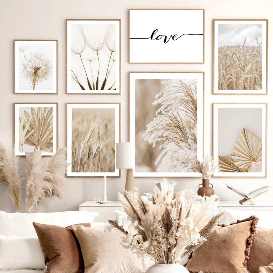 Poster Pampas Grass Beige Love I Wall Art Living Room & Bedroom I Decorative Prints I Unframed