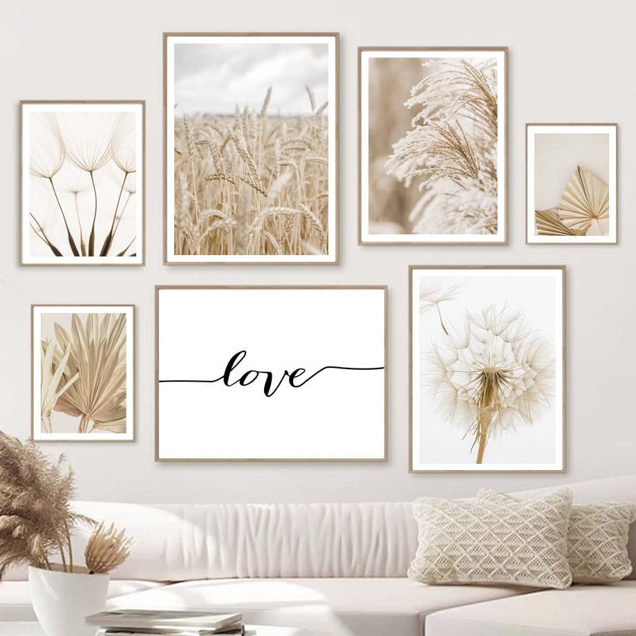 Poster Pampas Grass Beige Love I Wall Art Living Room & Bedroom I Decorative Prints I Unframed
