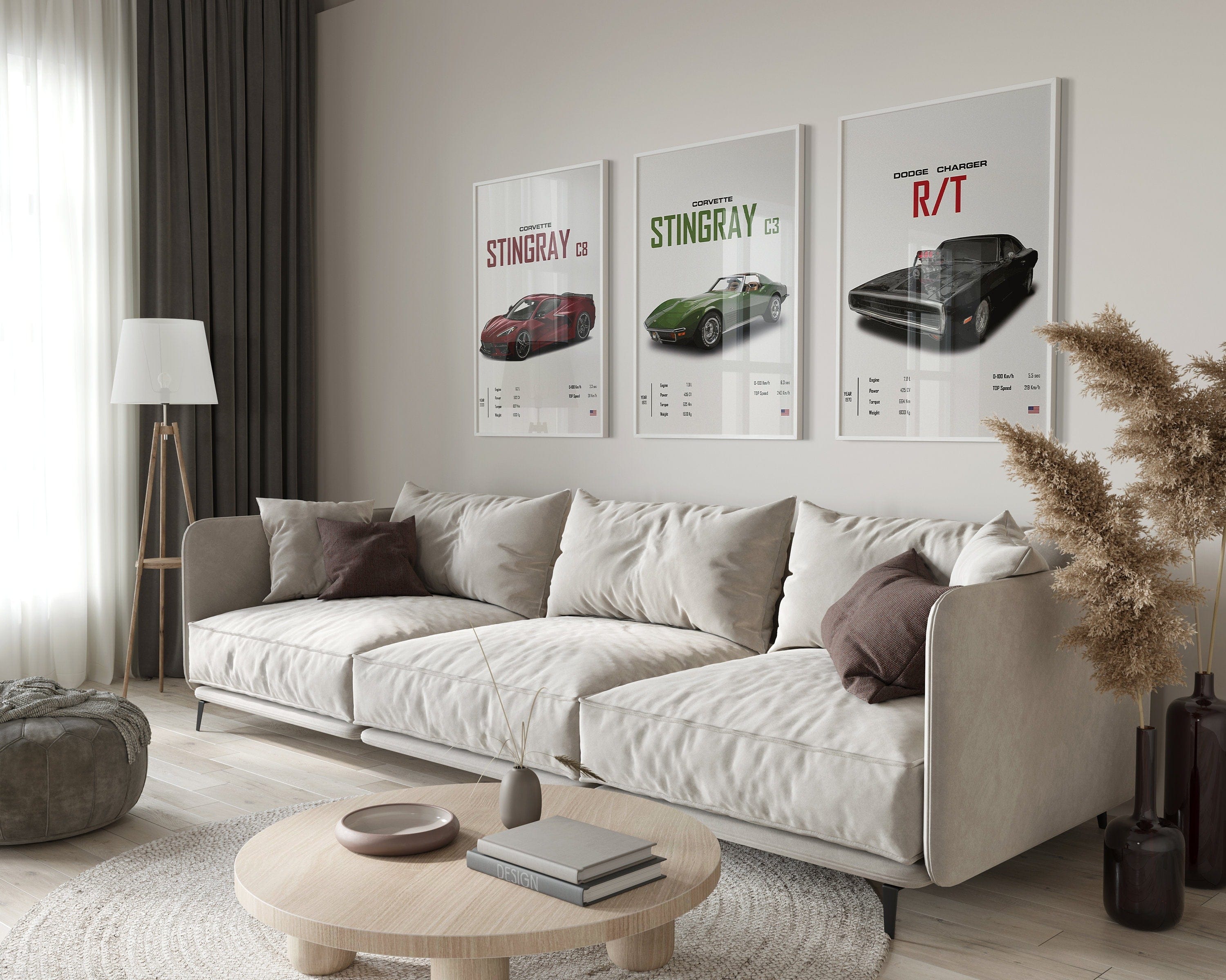 Poster Sports Car CORVETTE Stingray C8 C3 DODGE CHARGER RTSportscar I Gift for him I Living Room & Office I Wall Decor I Print without frame