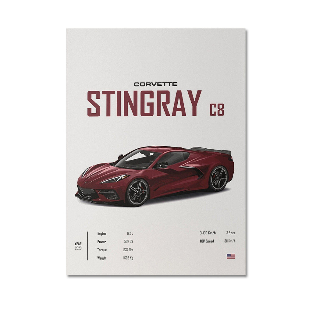 Poster Sportwagen CORVETTE Stingray C8 C3 DODGE CHARGER RTSportauto I Geschenk für ihn I Wohnzimmmer & Büro I Wand Deko I Print ohne Rahmen