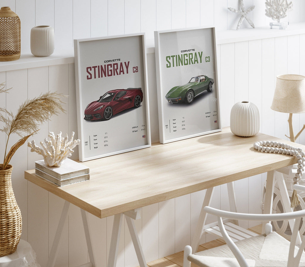 Poster Sportwagen CORVETTE Stingray C8 C3 DODGE CHARGER RTSportauto I Geschenk für ihn I Wohnzimmmer & Büro I Wand Deko I Print ohne Rahmen