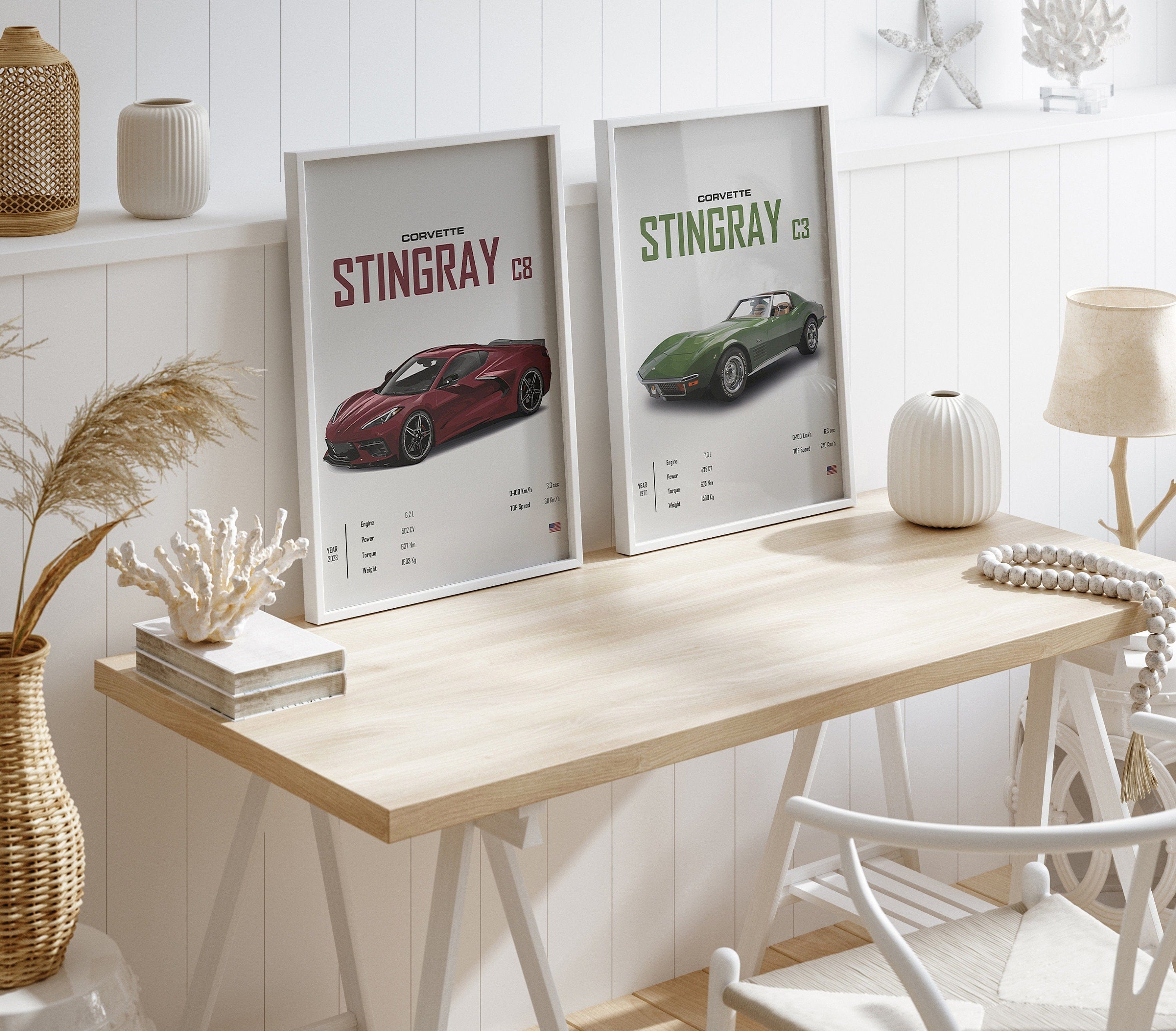 Poster Sports Car CORVETTE Stingray C8 C3 DODGE CHARGER RTSportscar I Gift for him I Living Room & Office I Wall Decor I Print without frame