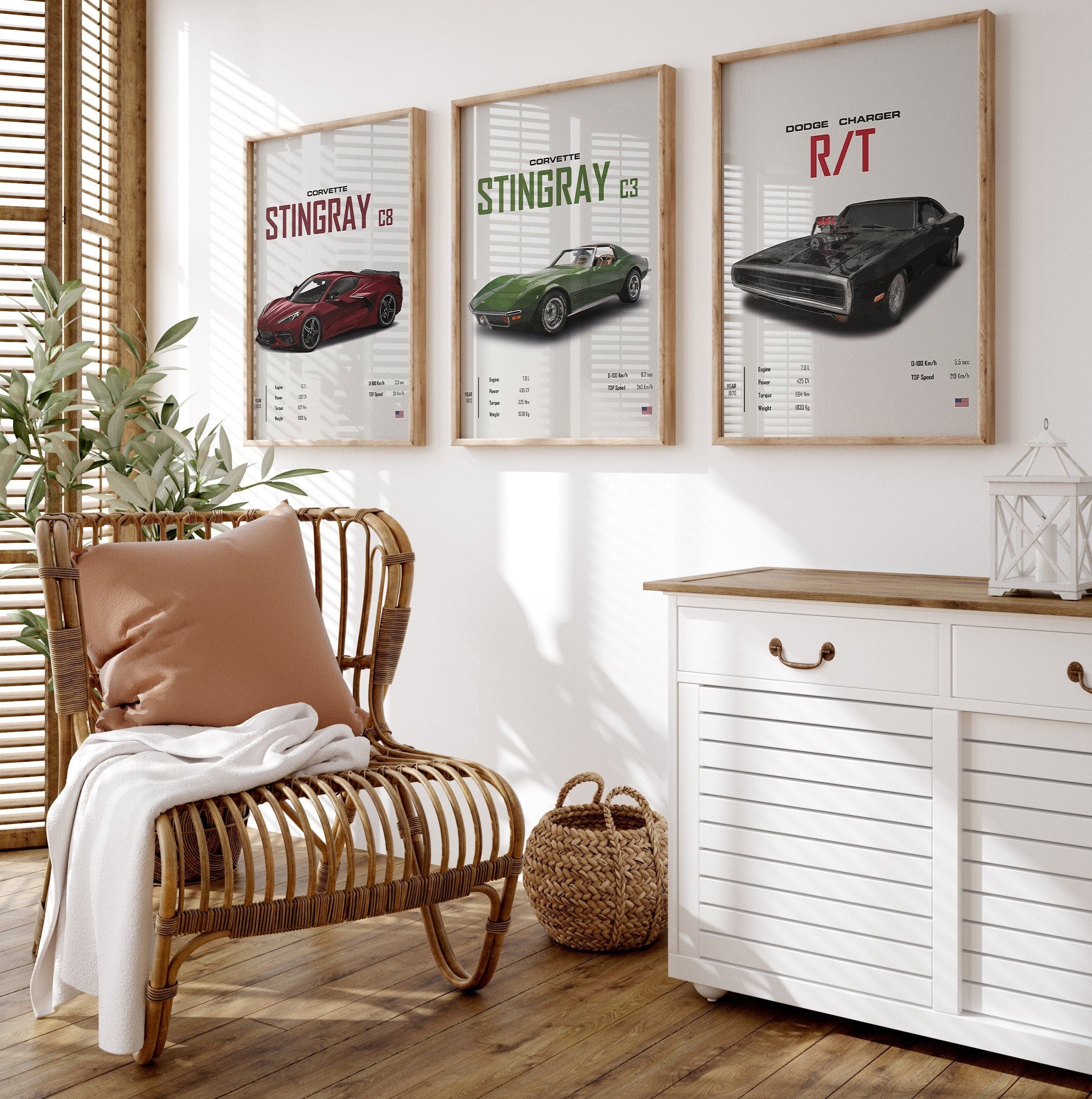 Poster Sports Car CORVETTE Stingray C8 C3 DODGE CHARGER RTSportscar I Gift for him I Living Room & Office I Wall Decor I Print without frame