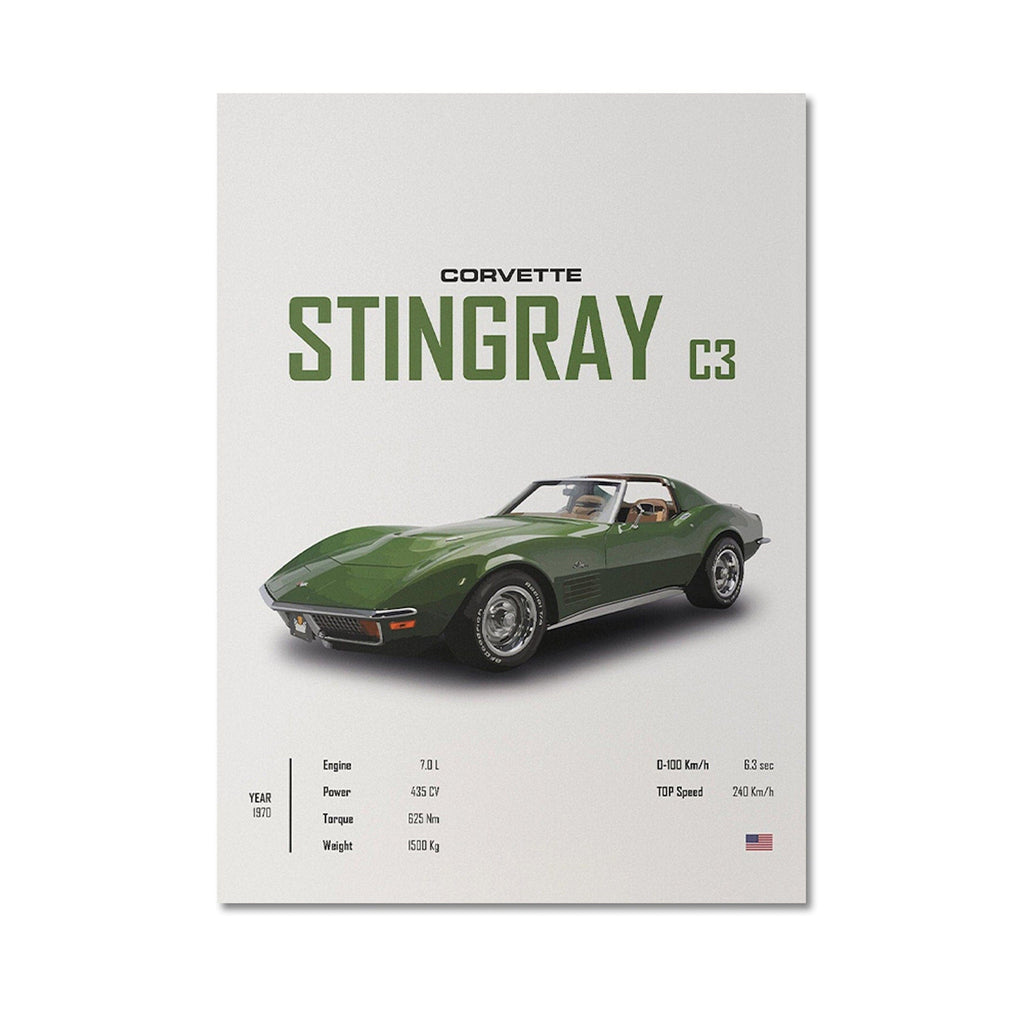 Poster Sportwagen CORVETTE Stingray C8 C3 DODGE CHARGER RTSportauto I Geschenk für ihn I Wohnzimmmer & Büro I Wand Deko I Print ohne Rahmen