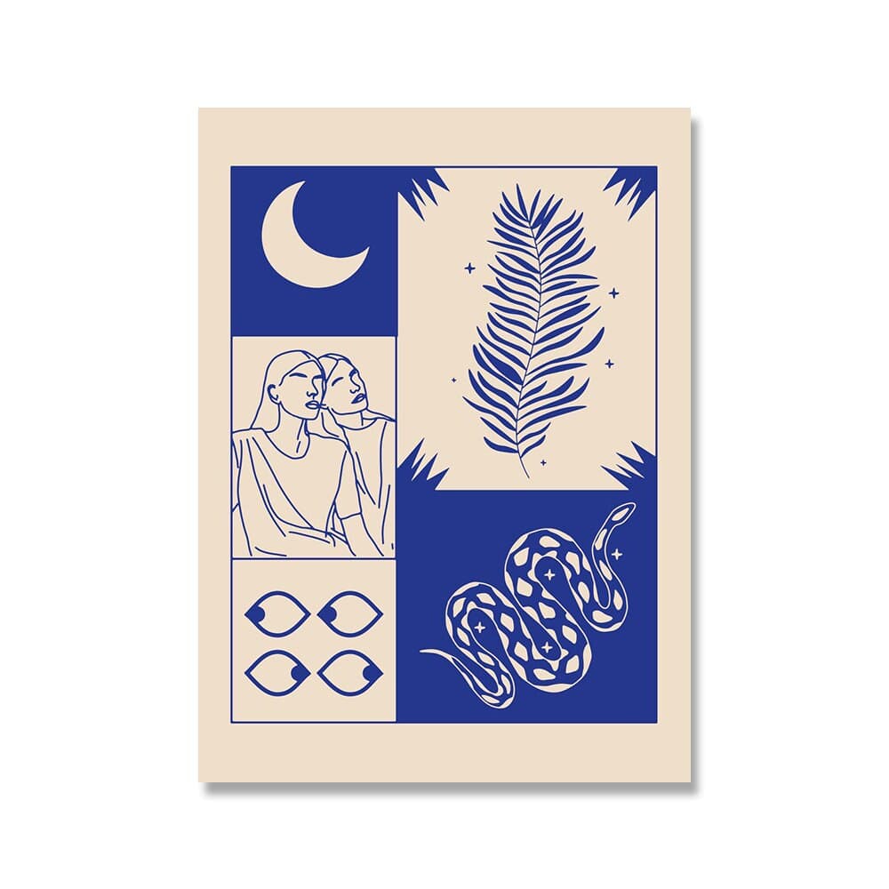 Poster Vintage Love Fortune Teller in Retro Style Love Makes You Blind in Blue as Decor Print Unframed