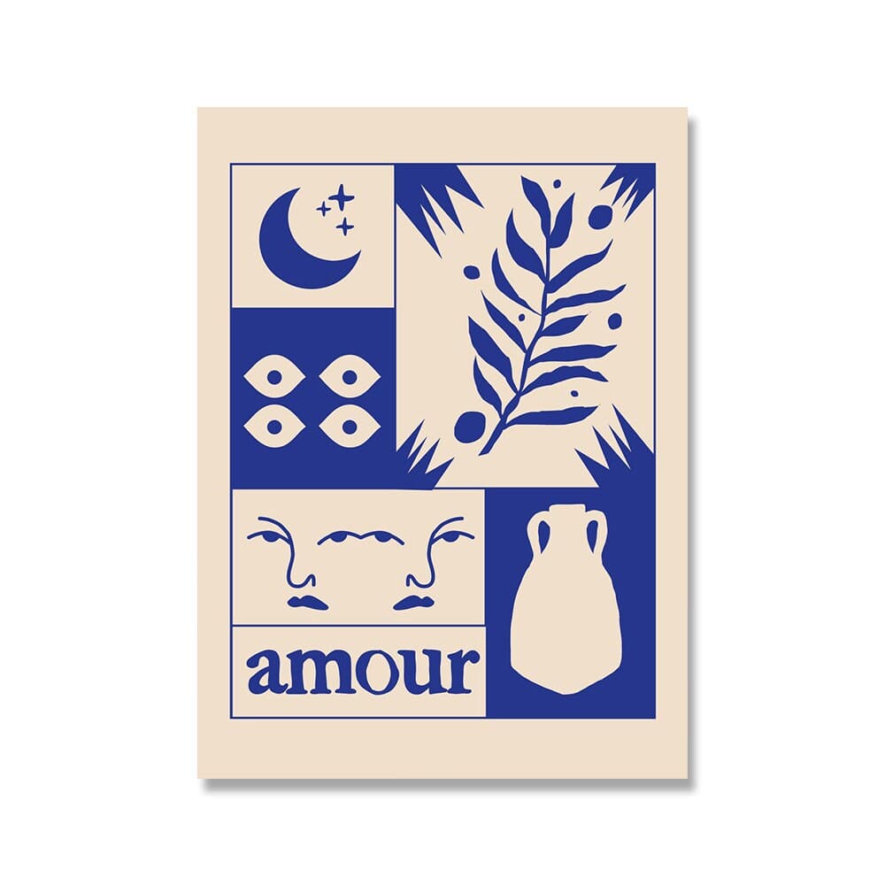 Poster Vintage Love Fortune Teller in Retro Style Love Makes You Blind in Blue as Decor Print Unframed