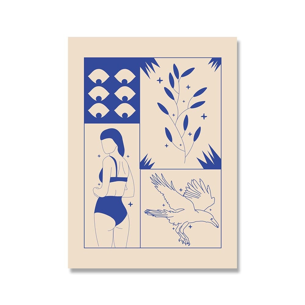 Poster Vintage Love Fortune Teller in Retro Style Love Makes You Blind in Blue as Decor Print Unframed