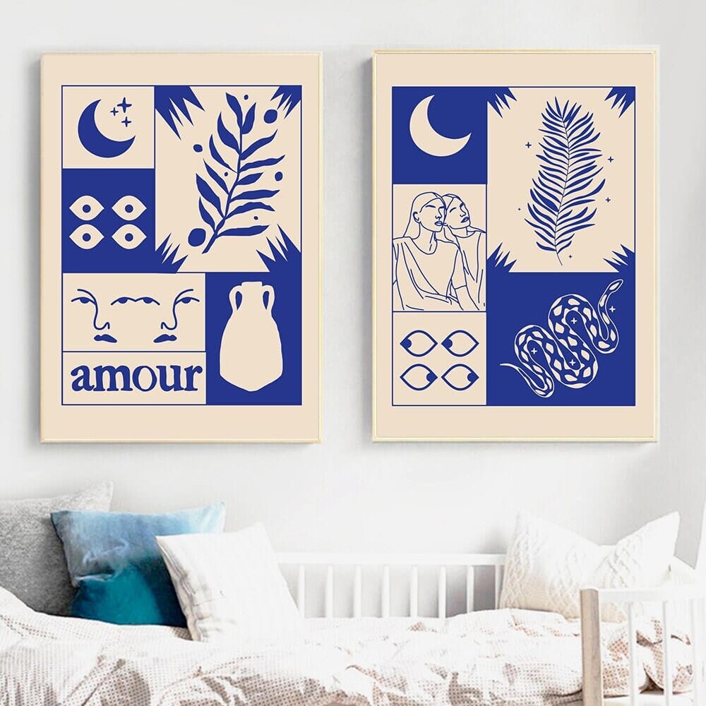 Poster Vintage Love Fortune Teller in Retro Style Love Makes You Blind in Blue as Decor Print Unframed