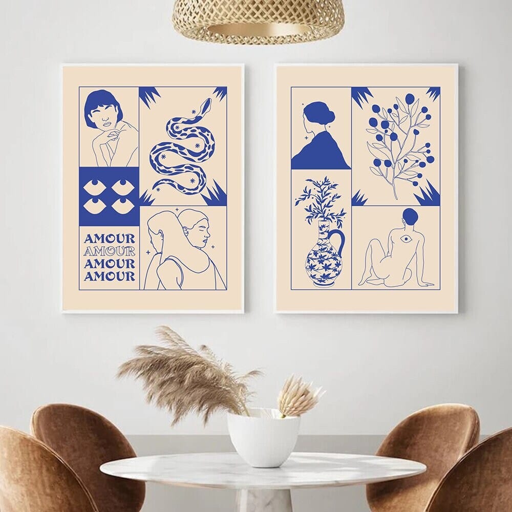 Poster Vintage Love Fortune Teller in Retro Style Love Makes You Blind in Blue as Decor Print Unframed